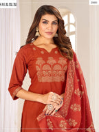 Elegant A-Line Kurti Pant Set with Dupatta – Premium Cotton Collection