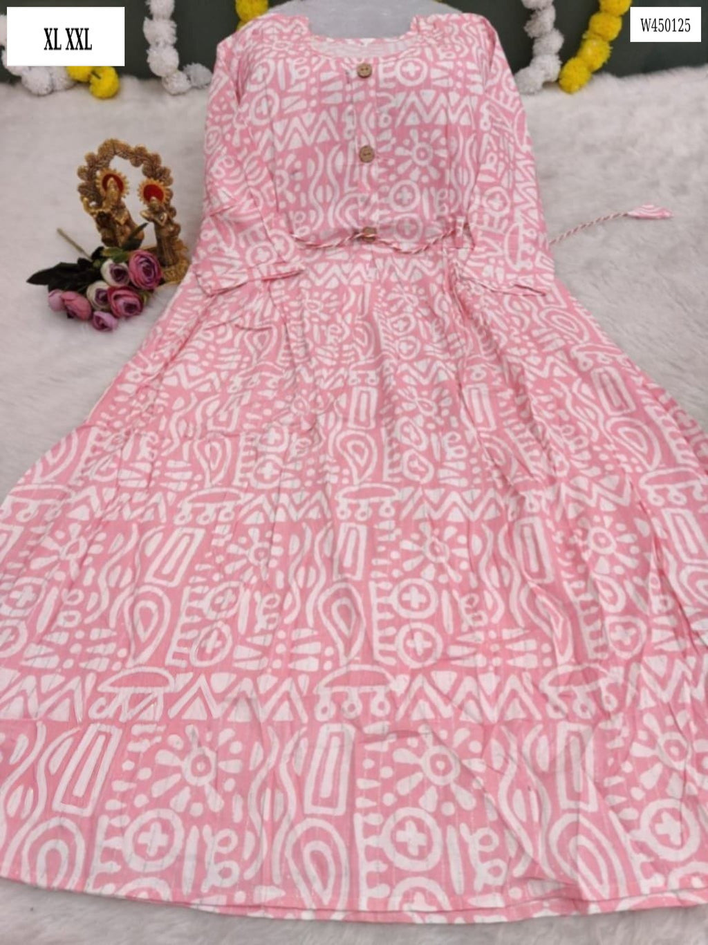 Jaipuri Cotton One-Piece Kurti with Full Flair & Dori Design – W45