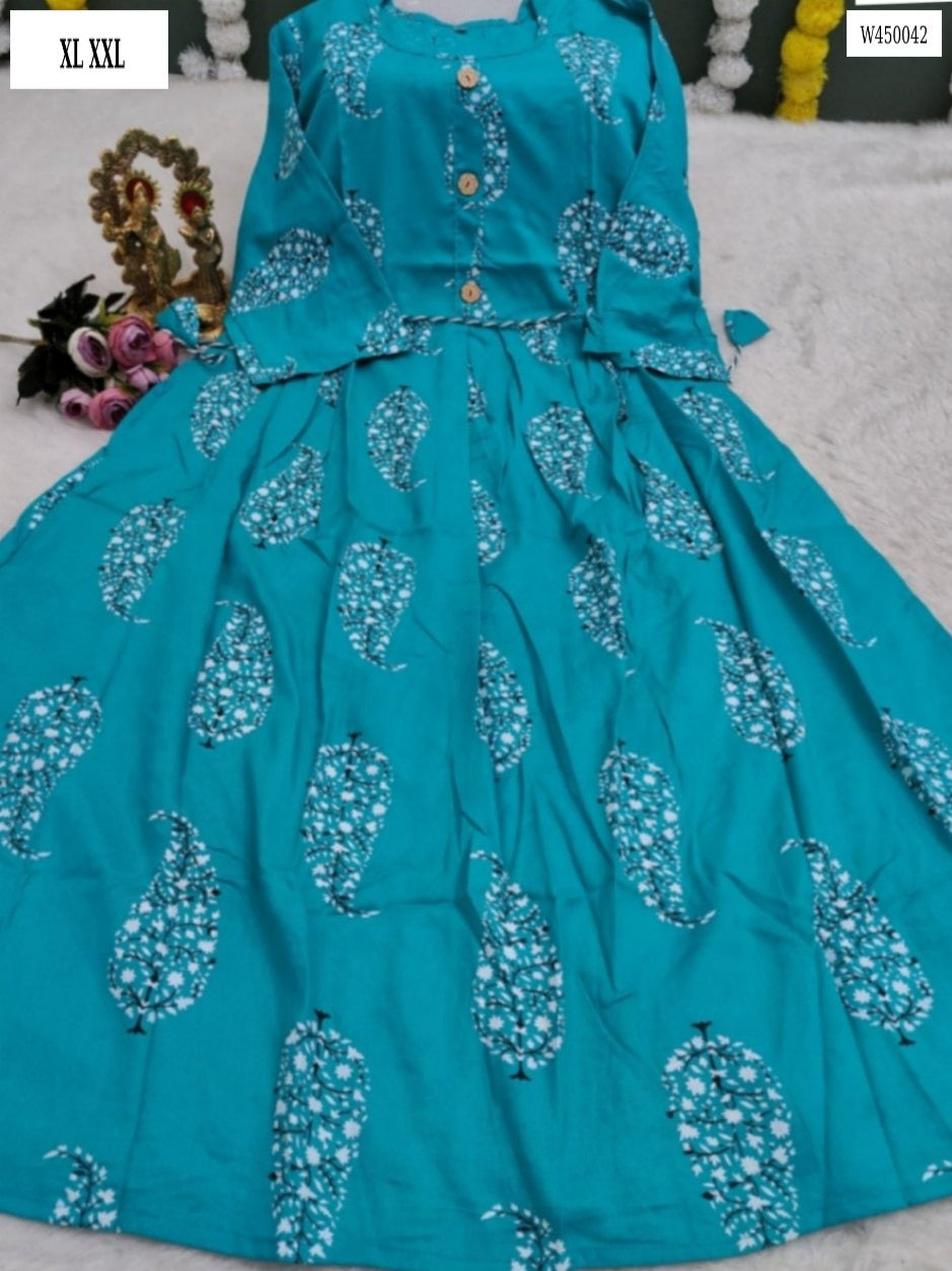 Jaipuri Cotton One-Piece Kurti with Full Flair & Dori Design – W45