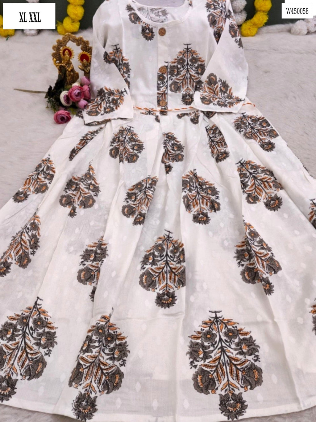 Jaipuri Cotton One-Piece Kurti with Full Flair & Dori Design – W45