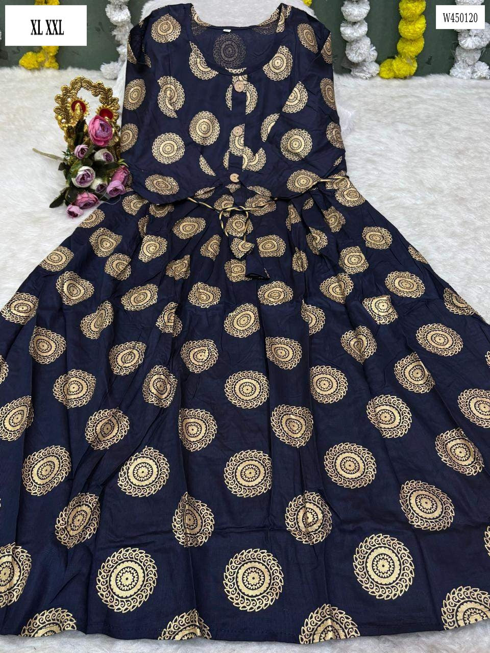 Jaipuri Cotton One-Piece Kurti with Full Flair & Dori Design – W45