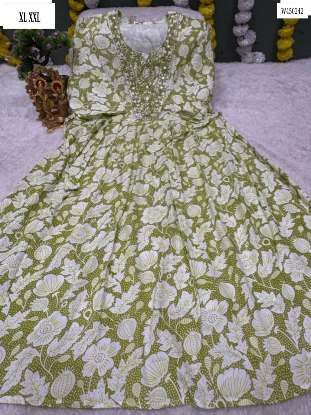 Jaipuri Cotton One-Piece Kurti with Full Flair & Dori Design – W45