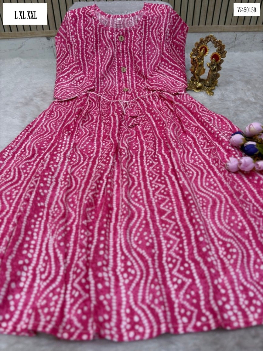 Jaipuri Cotton One-Piece Kurti with Full Flair & Dori Design – W45