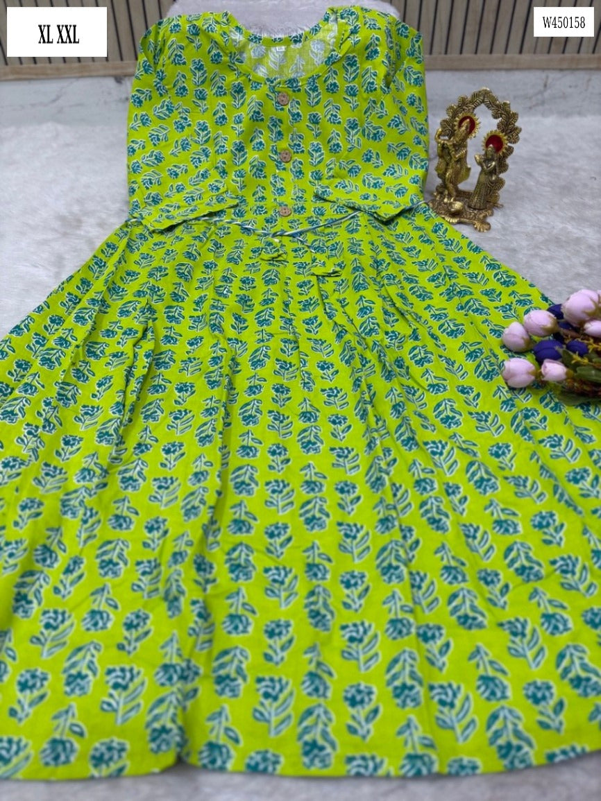 Jaipuri Cotton One-Piece Kurti with Full Flair & Dori Design – W45