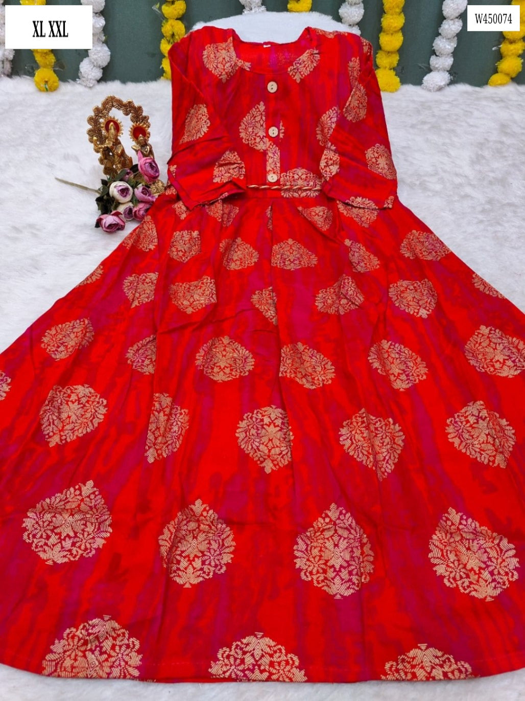 Jaipuri Cotton One-Piece Kurti with Full Flair & Dori Design – W45