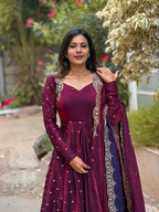 Luxury Maroon Anarkali Suit with Embroidered Dupatta – HerBliss Exclusive