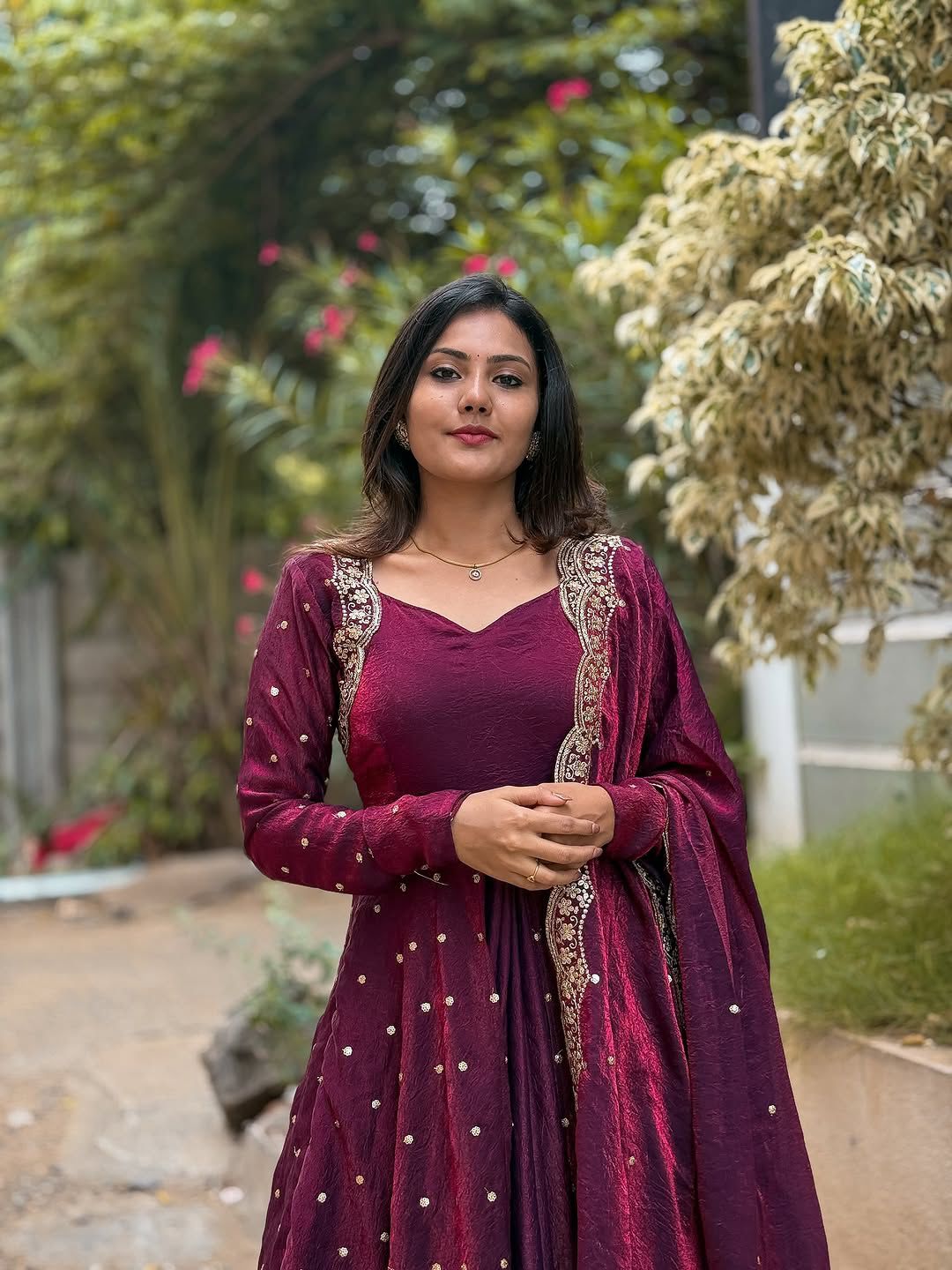 Luxury Maroon Anarkali Suit with Embroidered Dupatta – HerBliss Exclusive