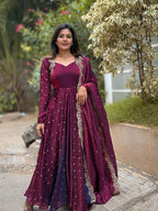 Luxury Maroon Anarkali Suit with Embroidered Dupatta – HerBliss Exclusive