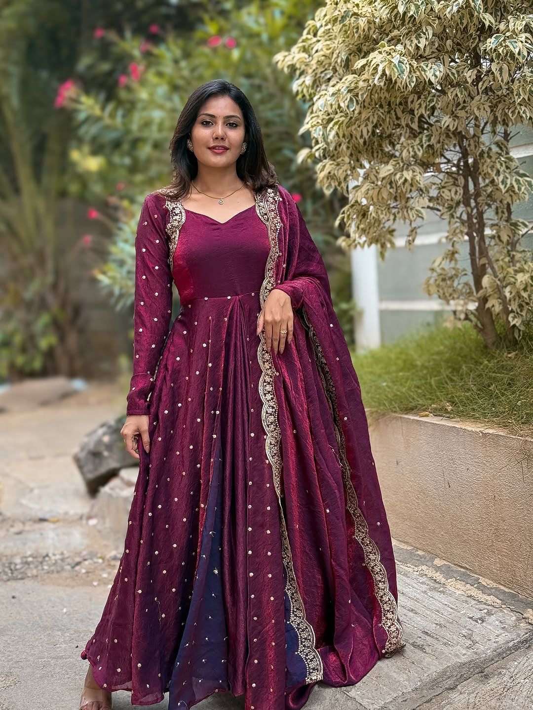 Luxury Maroon Anarkali Suit with Embroidered Dupatta – HerBliss Exclusive