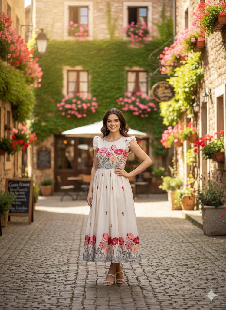 Elegant White Floral Embroidered Maxi Dress – HerBliss Exclusive