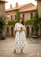 Elegant White Floral Embroidered Maxi Dress – HerBliss Exclusive