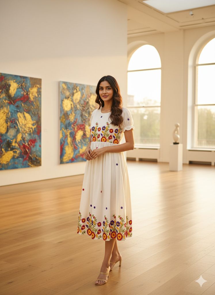 Elegant White Floral Embroidered Maxi Dress – HerBliss Exclusive