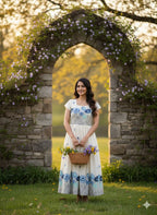 Elegant White Floral Embroidered Maxi Dress – HerBliss Exclusive