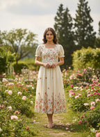 Elegant White Floral Embroidered Maxi Dress – HerBliss Exclusive