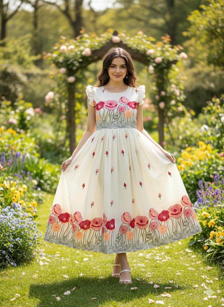 Elegant White Floral Embroidered Maxi Dress – HerBliss Exclusive