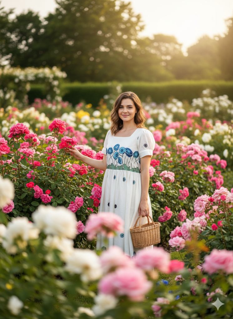 Elegant White Floral Embroidered Maxi Dress – HerBliss Exclusive