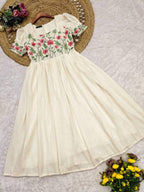 Elegant White Floral Embroidered Maxi Dress – HerBliss Exclusive