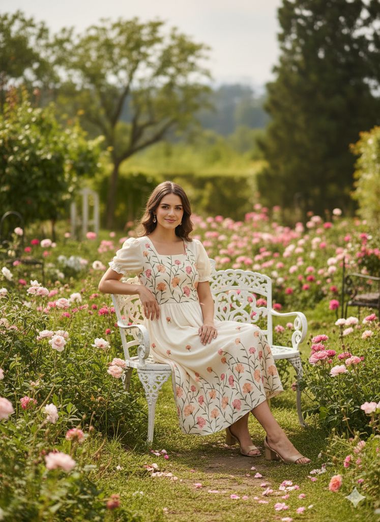 Elegant White Floral Embroidered Maxi Dress – HerBliss Exclusive