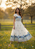 Elegant White Floral Embroidered Maxi Dress – HerBliss Exclusive