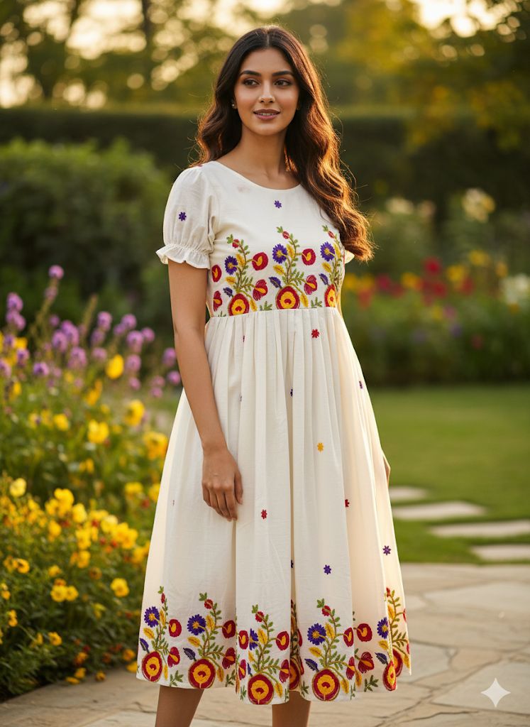 Elegant White Floral Embroidered Maxi Dress – HerBliss Exclusive