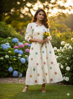 Elegant White Floral Embroidered Maxi Dress – HerBliss Exclusive
