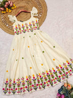 Elegant White Floral Embroidered Maxi Dress – HerBliss Exclusive