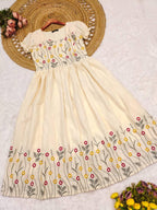 Elegant White Floral Embroidered Maxi Dress – HerBliss Exclusive