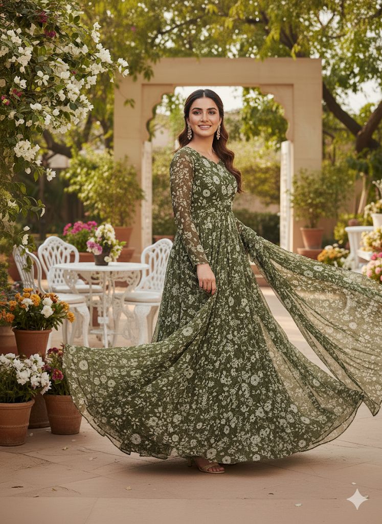 Herbliss Diwali Special – HOOR Floral Anarkali Suit Set (2238)