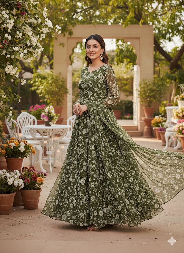 Herbliss Diwali Special – HOOR Floral Anarkali Suit Set (2238)