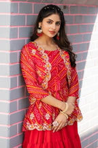 Herbliss Exclusive – Bandhej Crop Top Lehenga with Embroidered Jacket (Diwali Special)