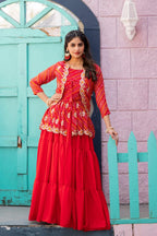 Herbliss Exclusive – Bandhej Crop Top Lehenga with Embroidered Jacket (Diwali Special)