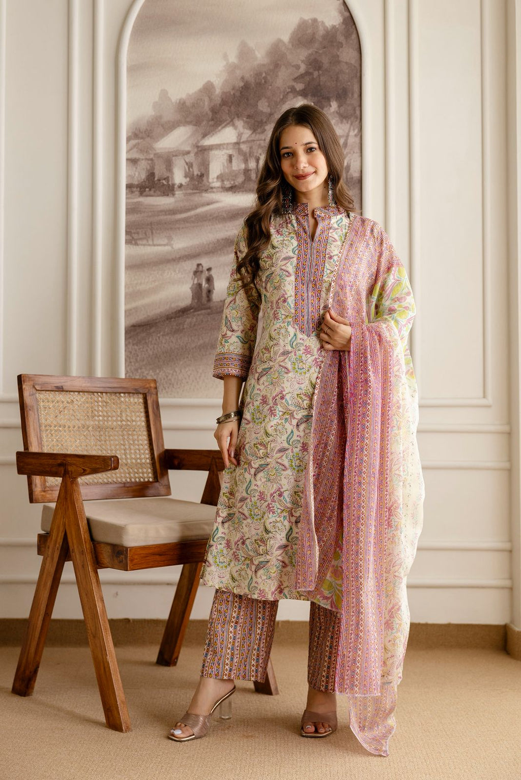 Herbliss Exclusive – Jaipuri Printed Cotton Suit Set (Top, Bottom & Dupatta)