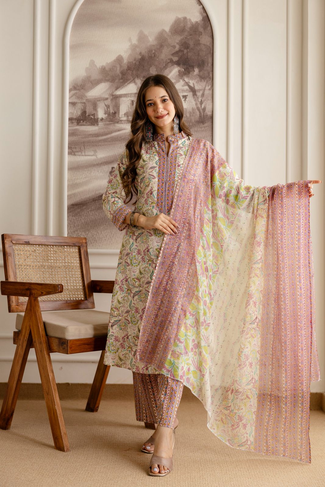 Herbliss Exclusive – Jaipuri Printed Cotton Suit Set (Top, Bottom & Dupatta)