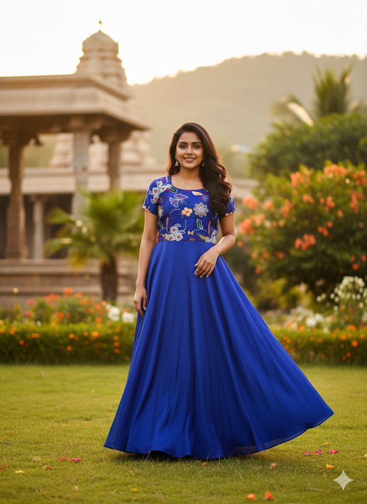 Embroidered Chinnon Silk Anarkali Dress – Celebration Collection