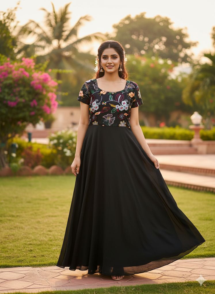 Embroidered Chinnon Silk Anarkali Dress – Celebration Collection