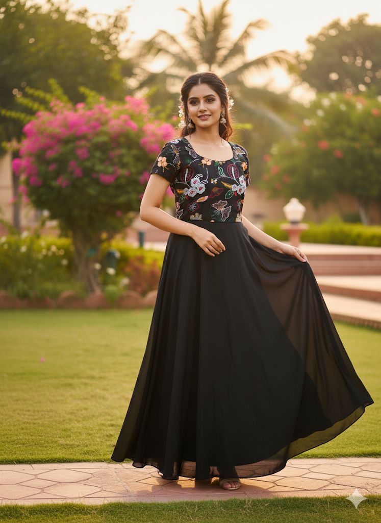 Embroidered Chinnon Silk Anarkali Dress – Celebration Collection