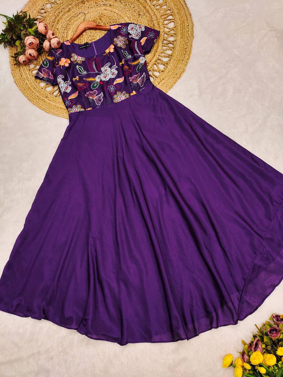 Embroidered Chinnon Silk Anarkali Dress – Celebration Collection