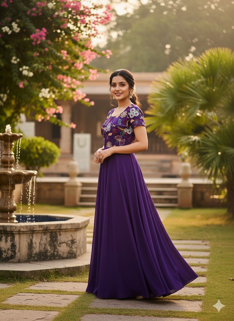 Embroidered Chinnon Silk Anarkali Dress – Celebration Collection