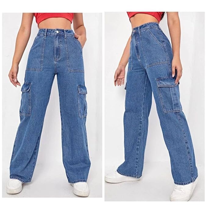 High-Waist Cargo Fit Women’s Jeans – Stretchable 3x1 Lycra Denim