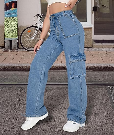 High-Waist Cargo Fit Women’s Jeans – Stretchable 3x1 Lycra Denim