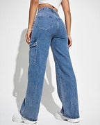 High Waist Cargo Denim Jeans for Women Trendy Wide Leg Streetwear Fit