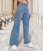 High-Waist Cargo Fit Women’s Jeans – Stretchable 3x1 Lycra Denim