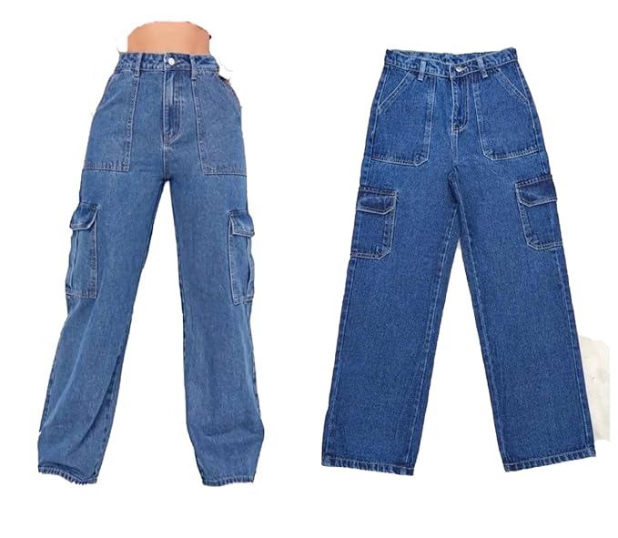 High-Waist Cargo Fit Women’s Jeans – Stretchable 3x1 Lycra Denim