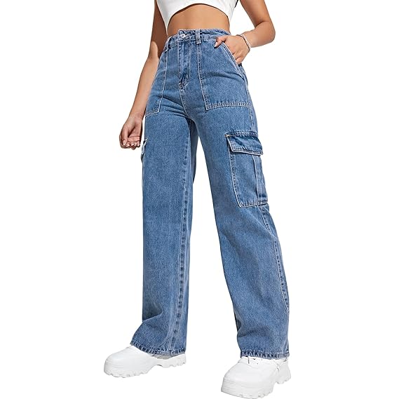 High-Waist Cargo Fit Women’s Jeans – Stretchable 3x1 Lycra Denim