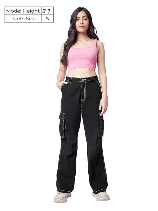 High-Rise Cargo Fit Stretch Jeans for Women