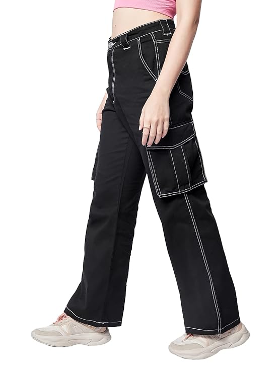 High-Rise Cargo Fit Stretch Jeans for Women