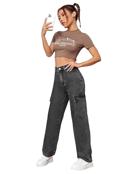 High-Rise Wide Cargo Fit Women’s Jeans – Premium Stretchable 3x1 Lycra Denim