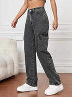 High-Rise Wide Cargo Fit Women’s Jeans – Premium Stretchable 3x1 Lycra Denim