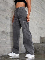 High-Rise Wide Cargo Fit Women’s Jeans – Premium Stretchable 3x1 Lycra Denim