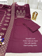 Elegant A-Line Kurti Pant Set with Dupatta – Premium Cotton Collection